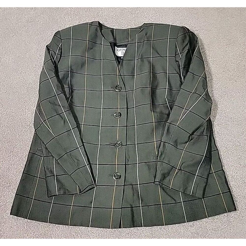 Kasper II Women's‎ Blazer 1pc Size 14 GREEN PLAID